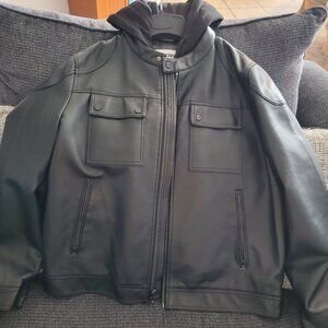 New DKNY Men's Black Hooded Bomber Jacket with tags Button Zipper Zipped Pockets